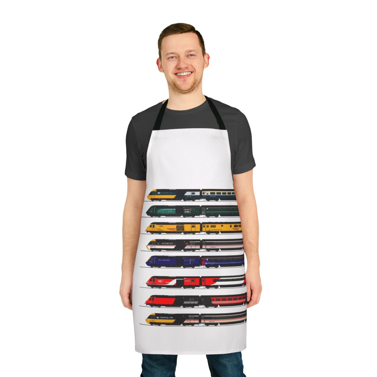 Intercity 125 high-speed train themed apron with locomotive and railway elements