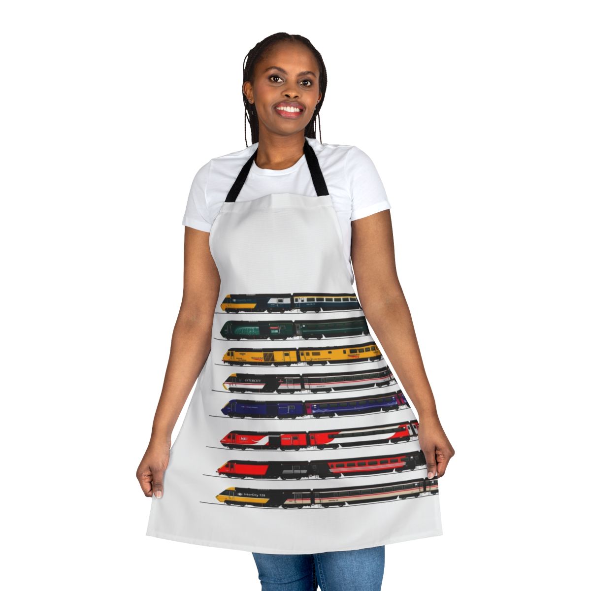 Intercity 125 high-speed train themed apron with locomotive and railway elements