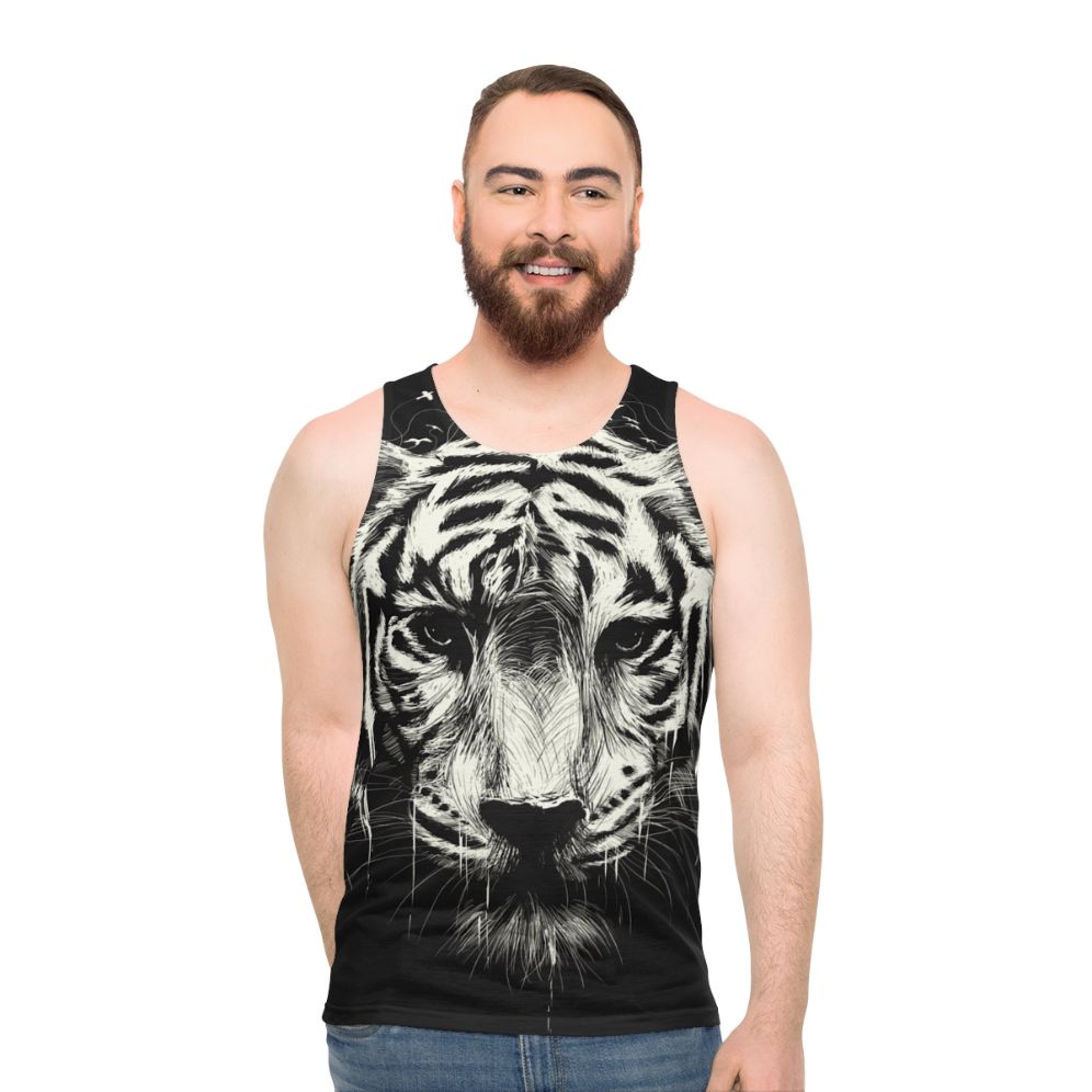 Interconnected unisex tank top with nature-inspired graphics