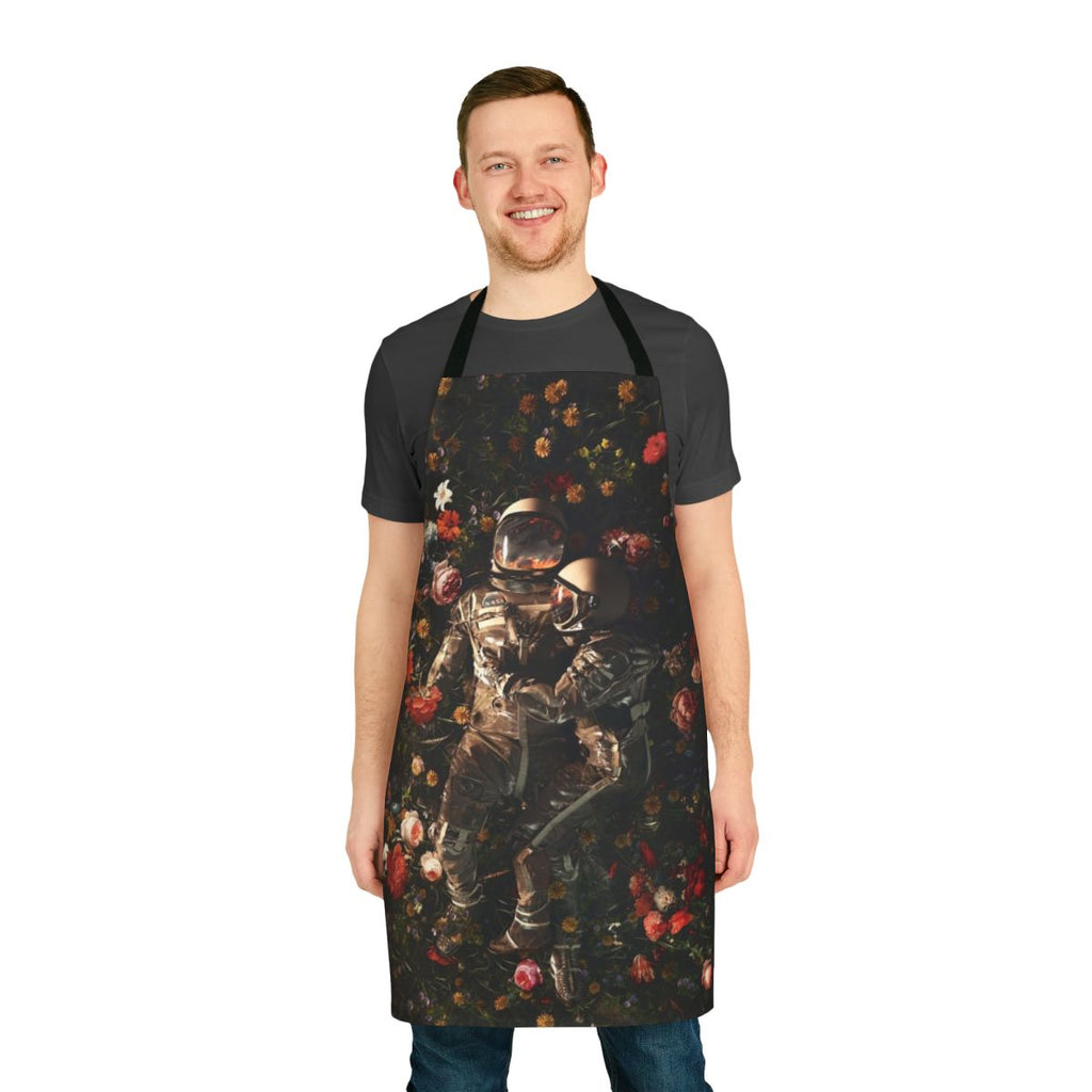 Intergalactic Cosmic Garden Apron featuring a surreal, space-themed floral design
