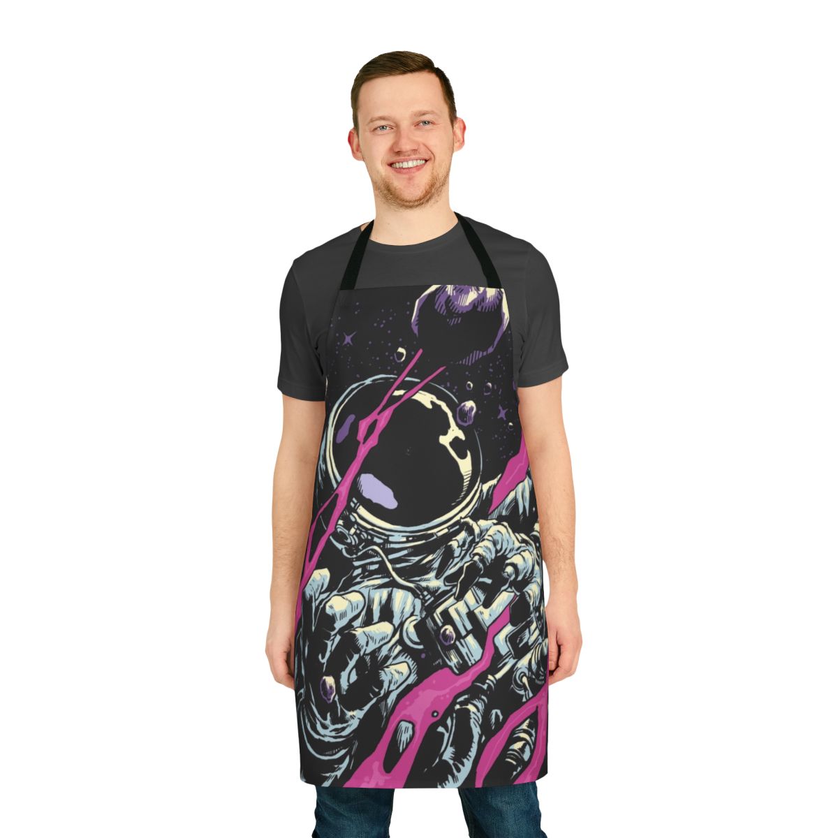 Intergalactic Sci-Fi Apron with Astronaut, Skull, and Space Imagery
