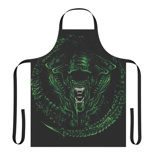 Intergalactic sci-fi horror inspired apron featuring xenomorph and facehugger designs