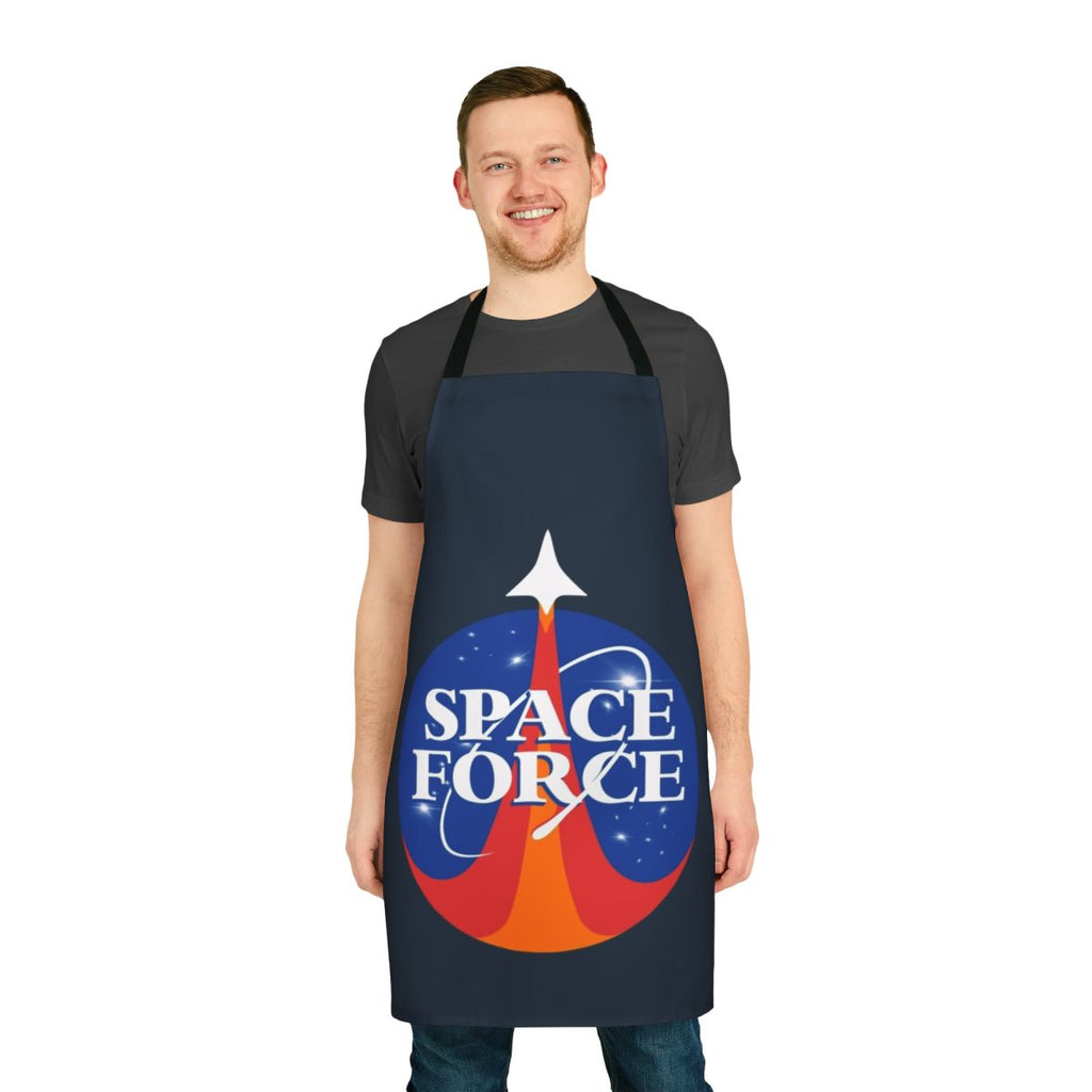 Vintage-inspired space force apron with "Space Is Hard" graphic