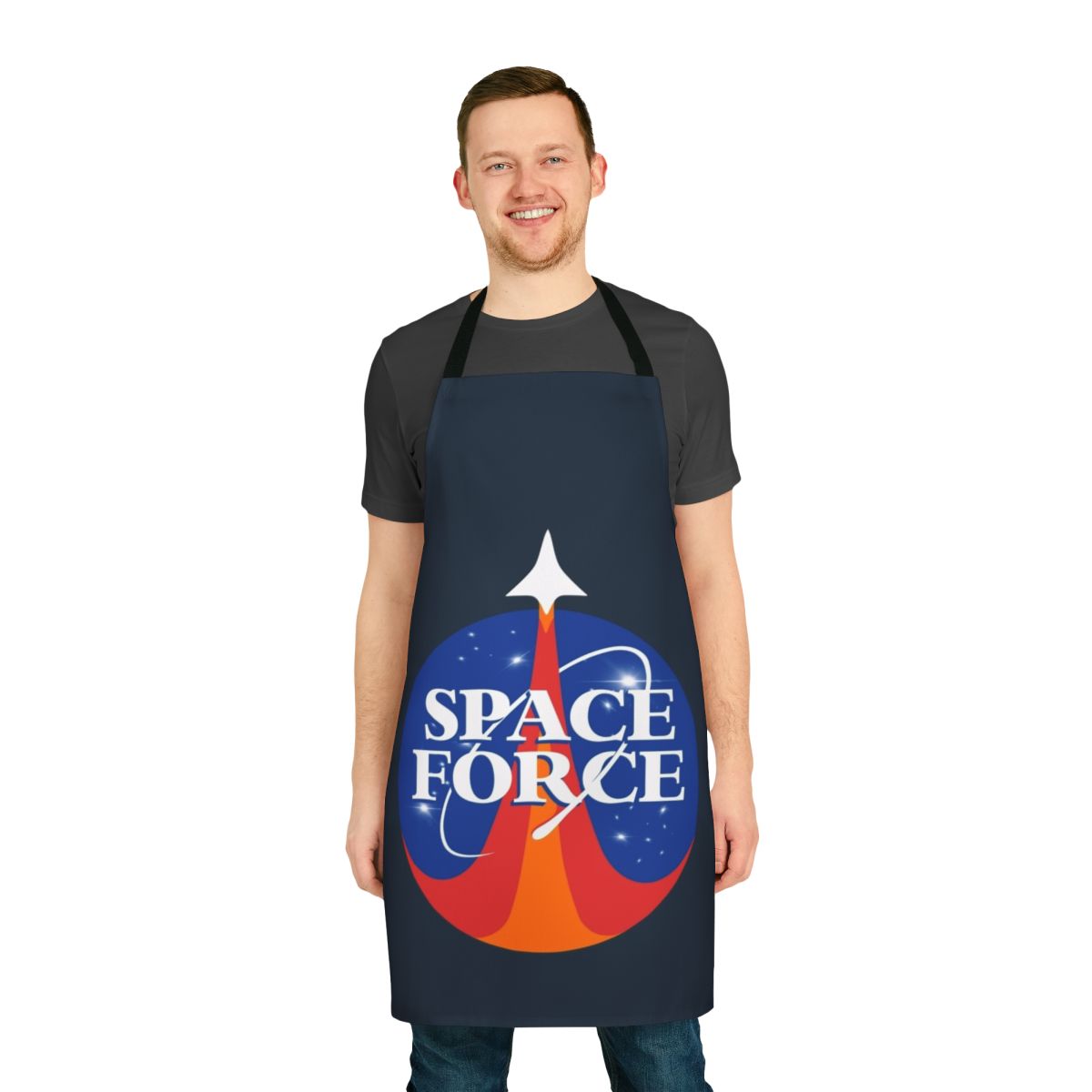 Vintage-inspired space force apron with "Space Is Hard" graphic