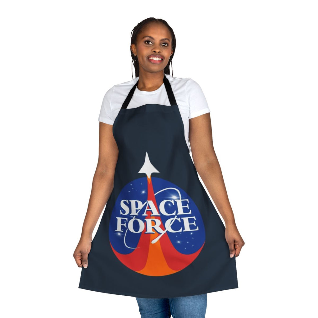 Vintage-inspired space force apron with "Space Is Hard" graphic