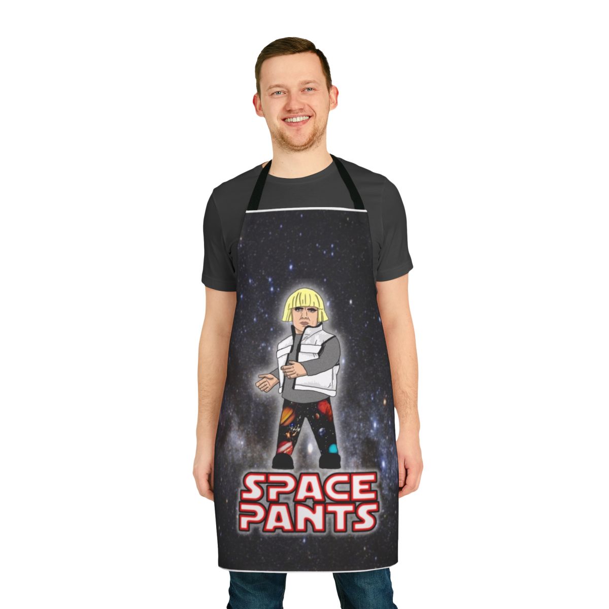 Intergalactic space pants apron with a galaxy and outer space design