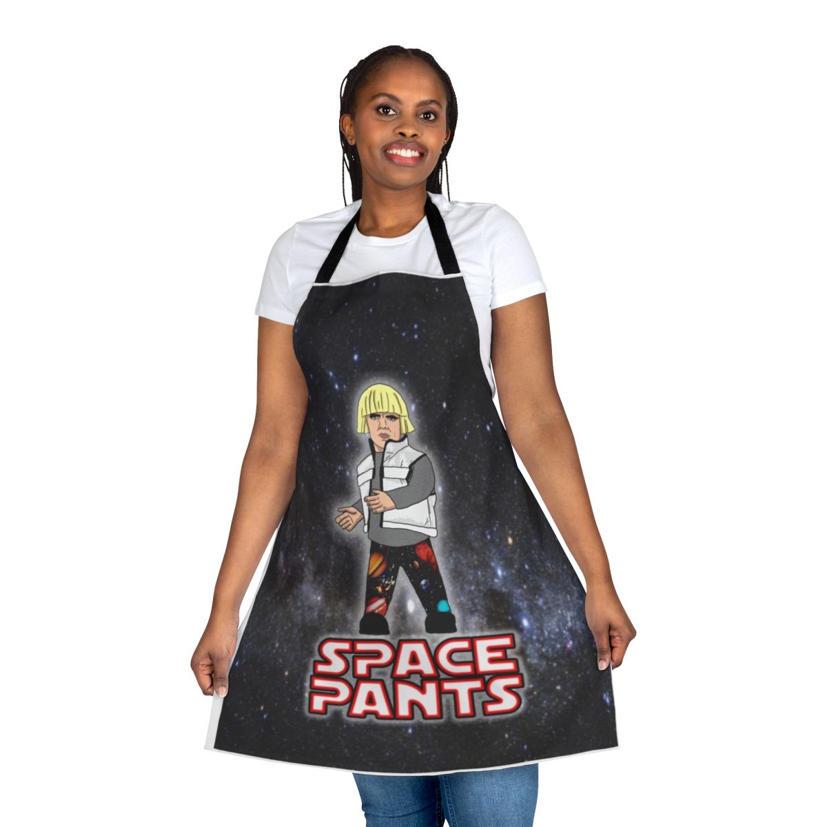 Intergalactic space pants apron with a galaxy and outer space design