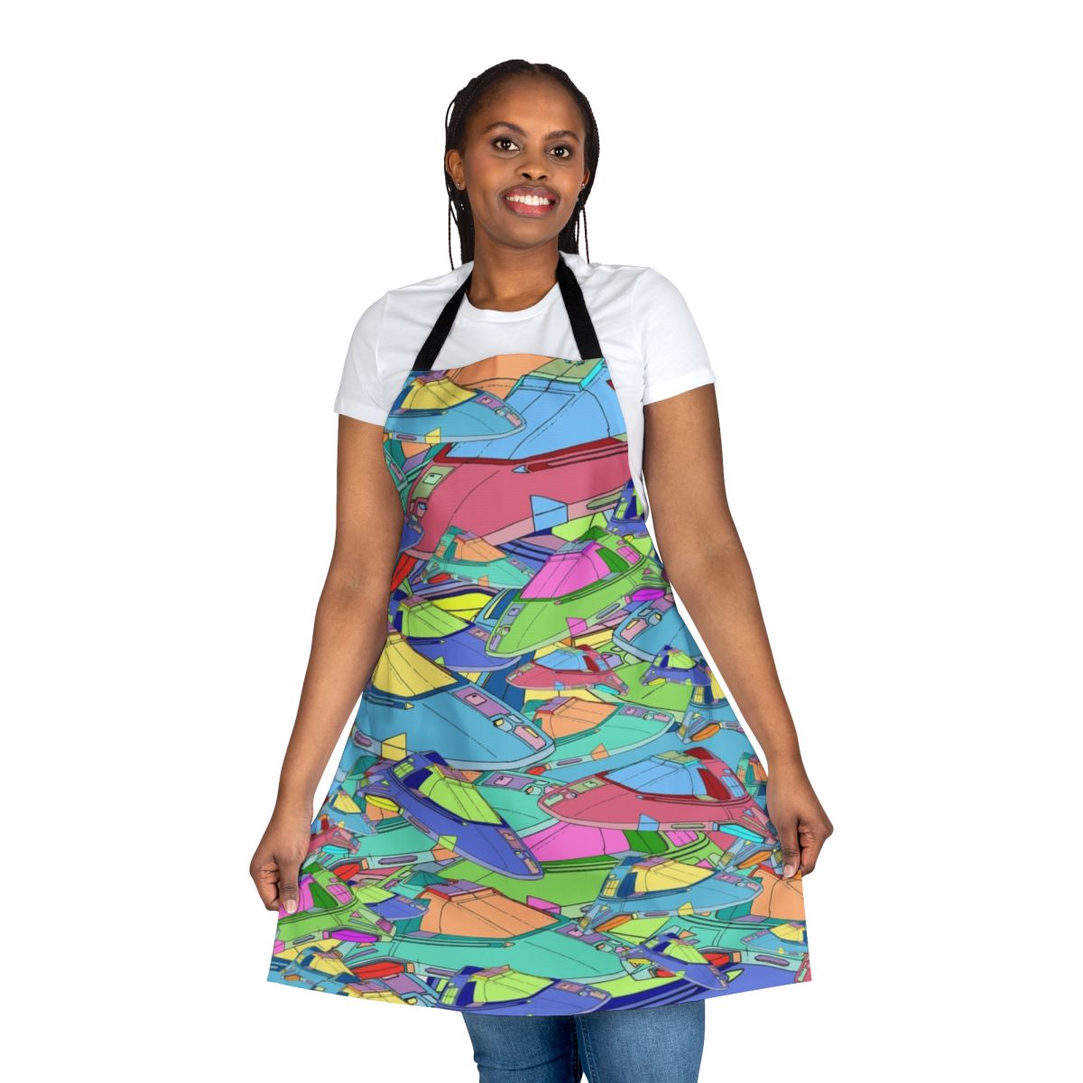 Star Trek-inspired Delta Flyer apron with spaceship and science fiction design