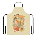 Colorful illustrated apron featuring alien sushi characters in a retro sci-fi style