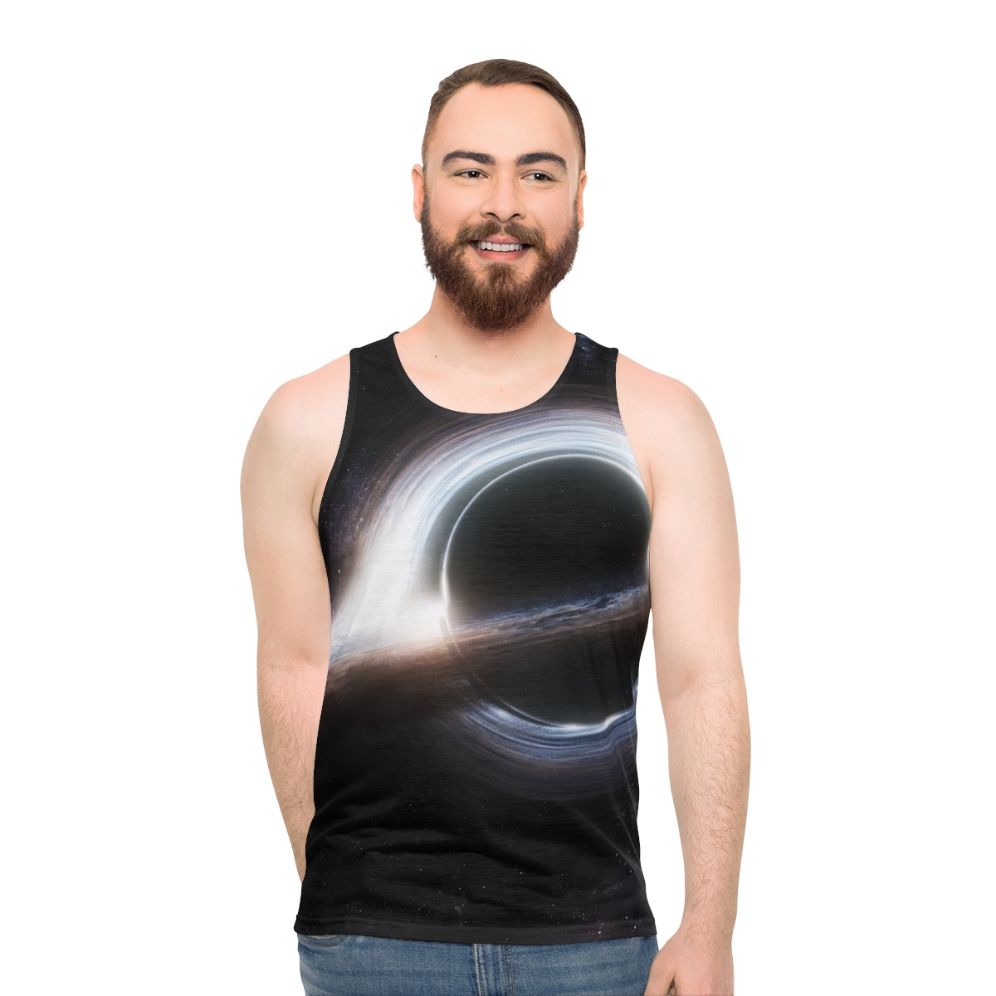 Interstellar Gargantua unisex tank top with galaxy and black hole design