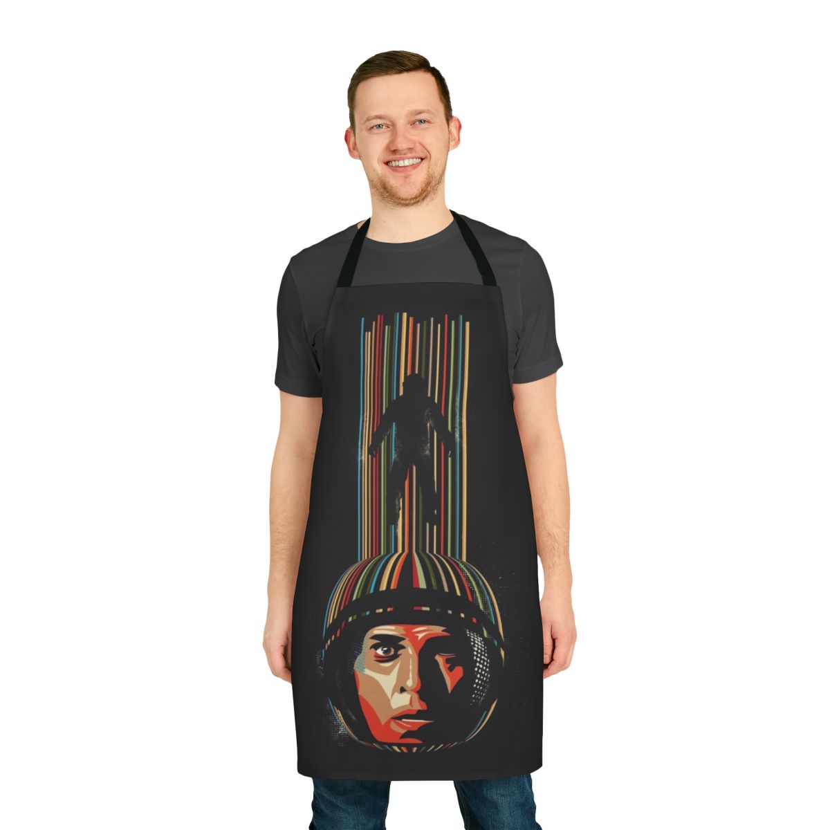 Interstellar-themed apron with space and time travel imagery