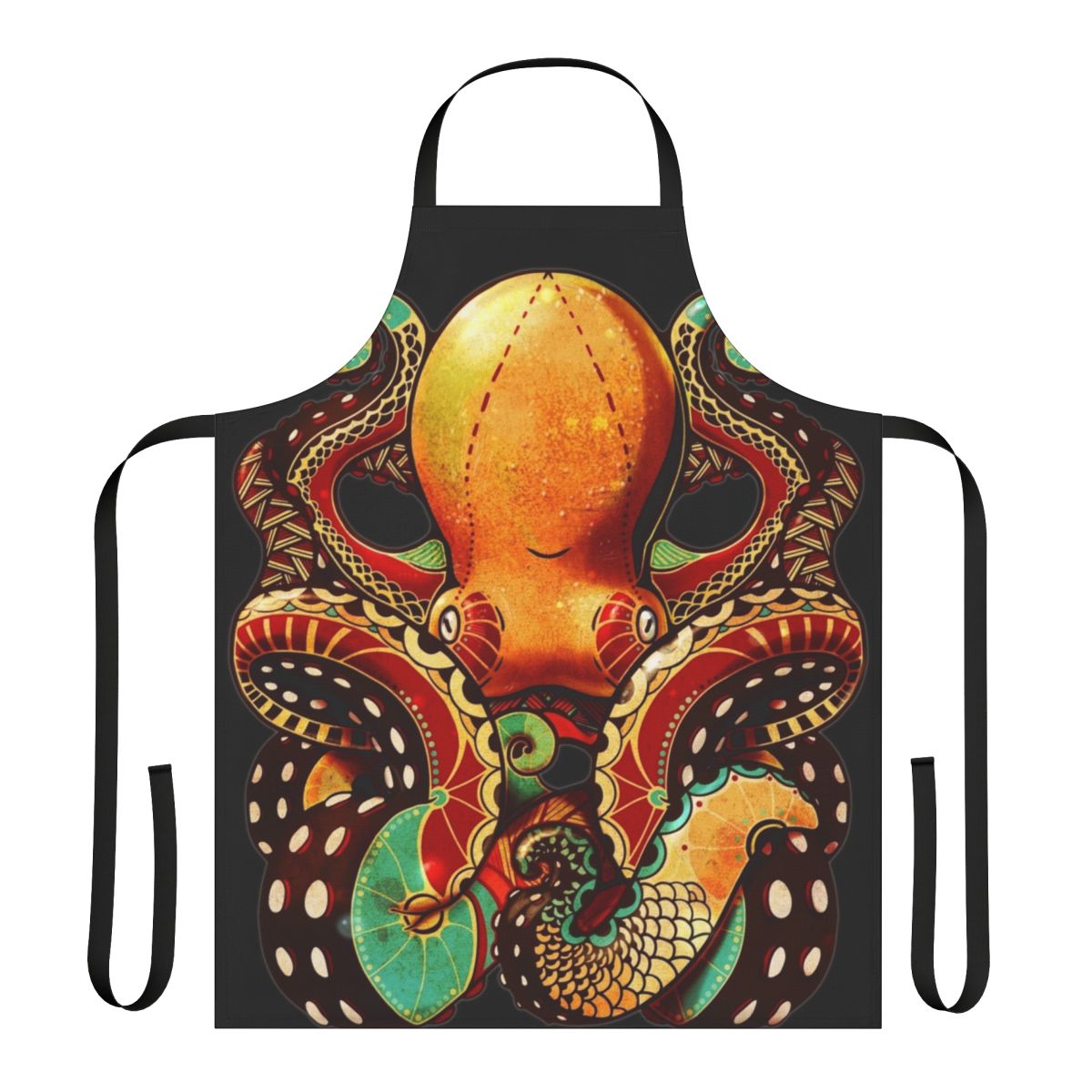 Detailed octopus design apron with tentacles and abstract patterns
