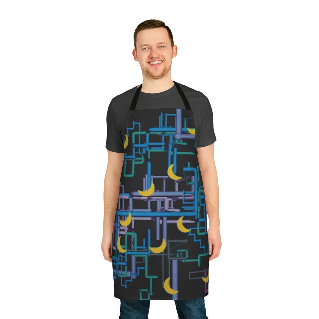 Apron featuring a complex, patterned shirt design inspired by the TV show "I Think You Should Leave with Tim Robinson"