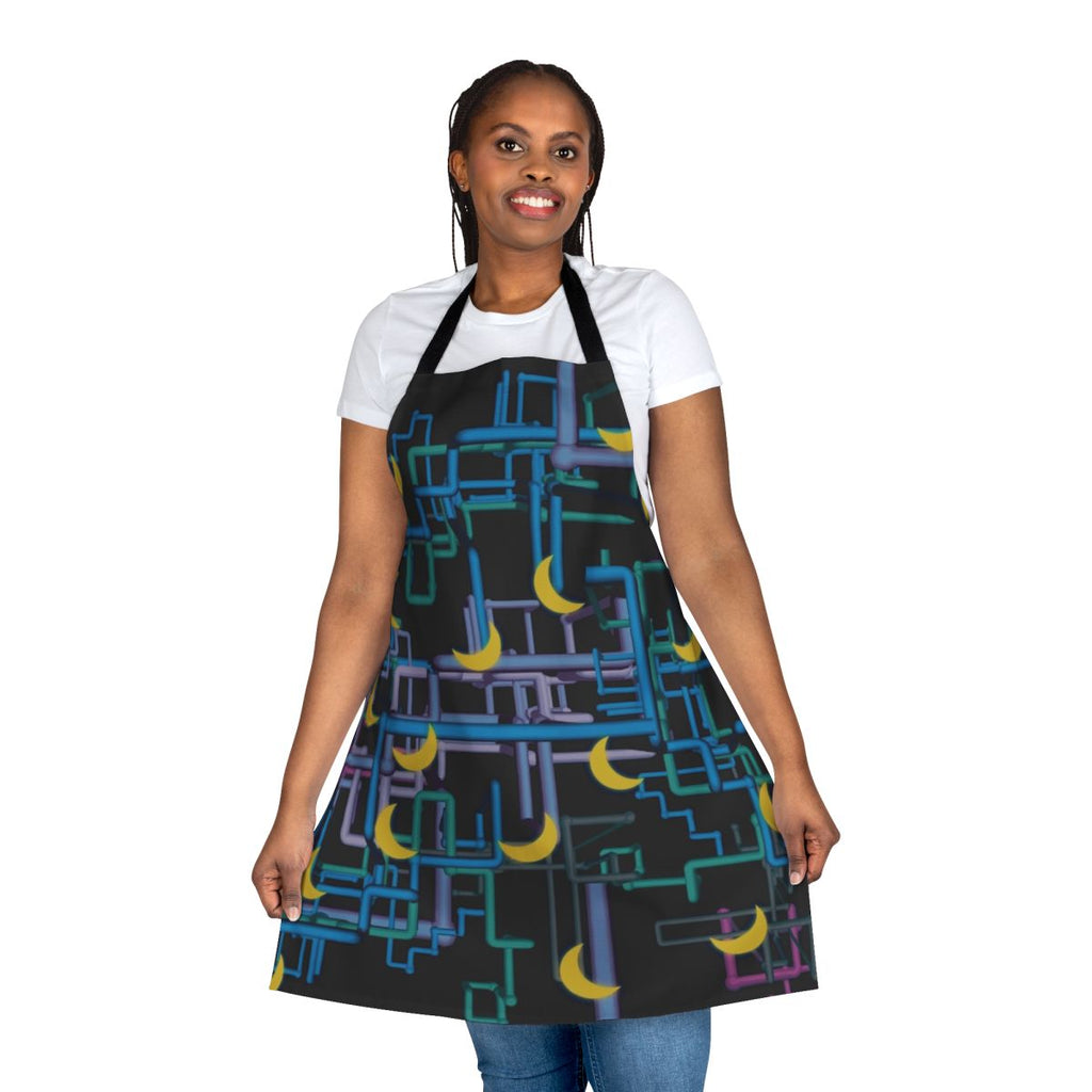 Apron featuring a complex, patterned shirt design inspired by the TV show "I Think You Should Leave with Tim Robinson"