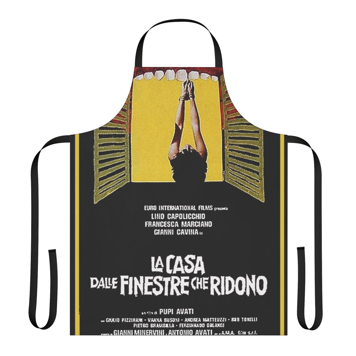 Stylish apron featuring the classic Italian horror film "The House with Laughing Windows"