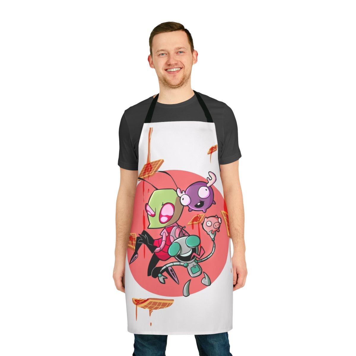 Invader Zim-inspired apron featuring Gir and Minimoose from the cartoon series