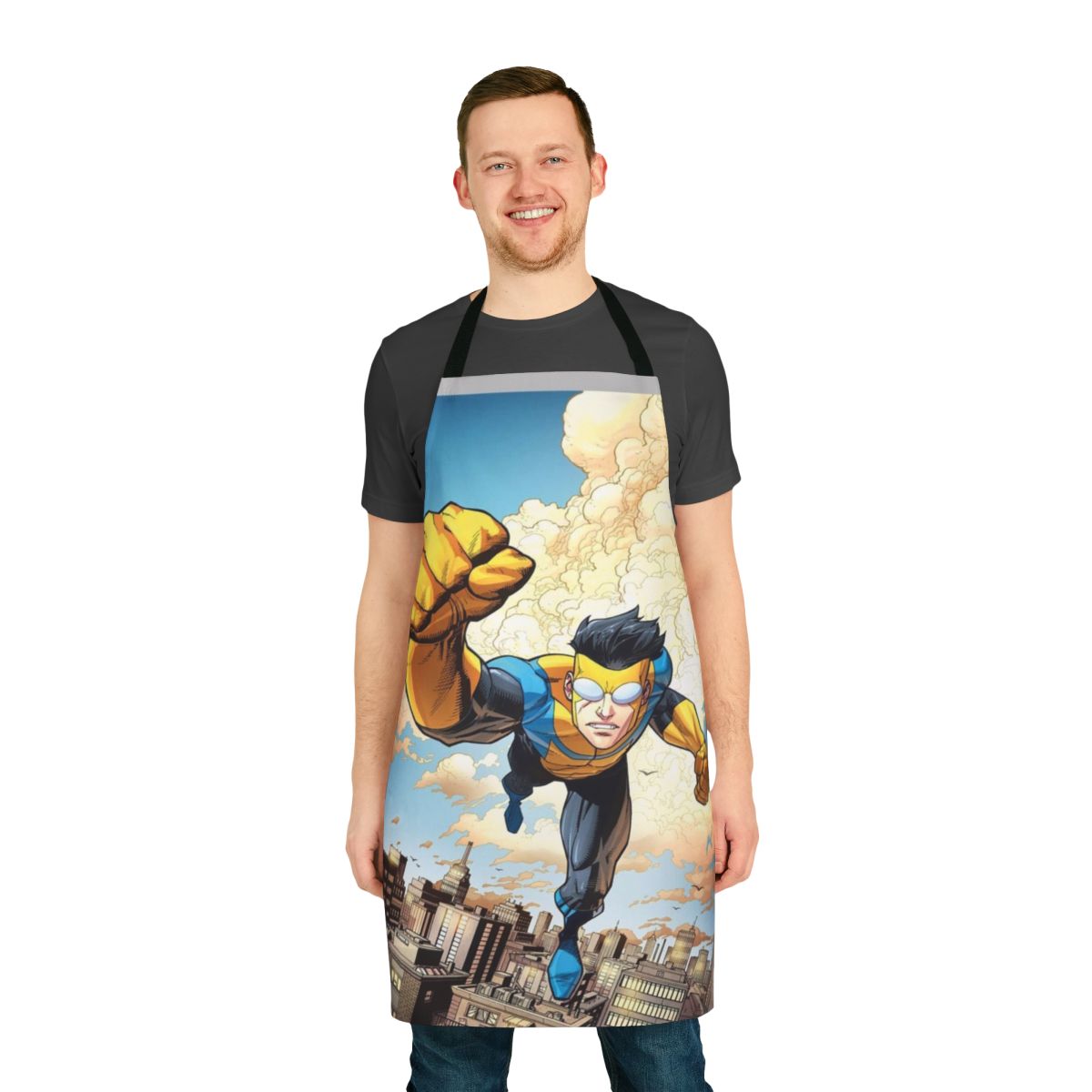 Invincible-inspired apron with cute and quirky character designs