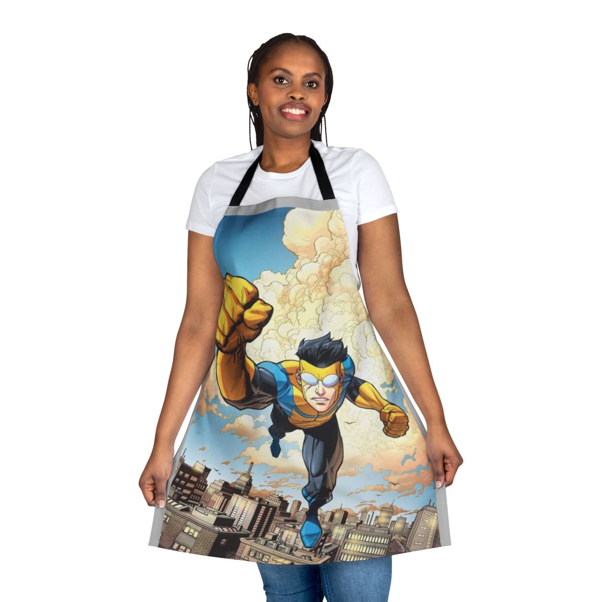 Invincible-inspired apron with cute and quirky character designs