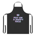 Apron with ironic "Put On A Happy Face" word art in a glitch, pop art style
