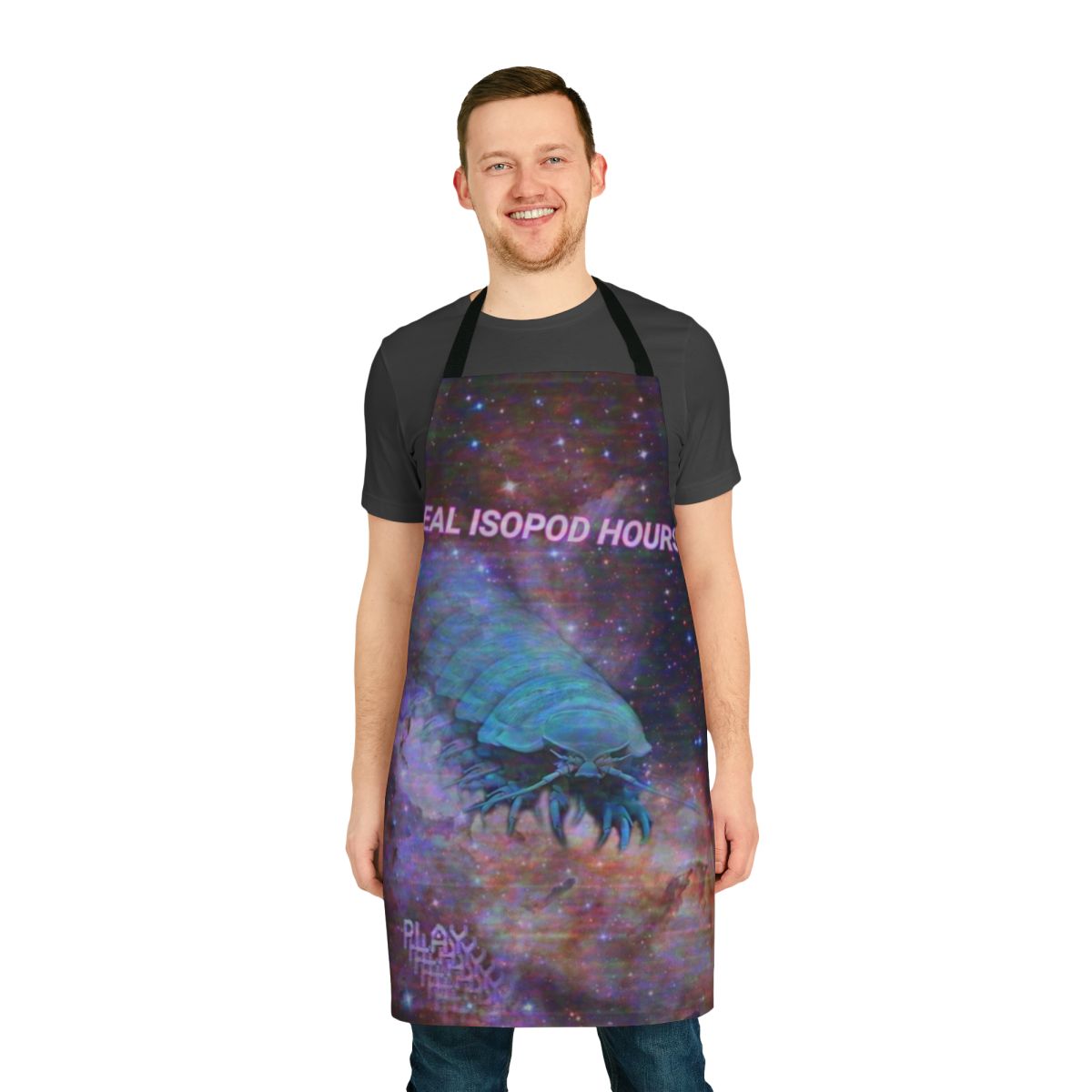 Isopod-themed apron with a retro, synthwave-inspired design