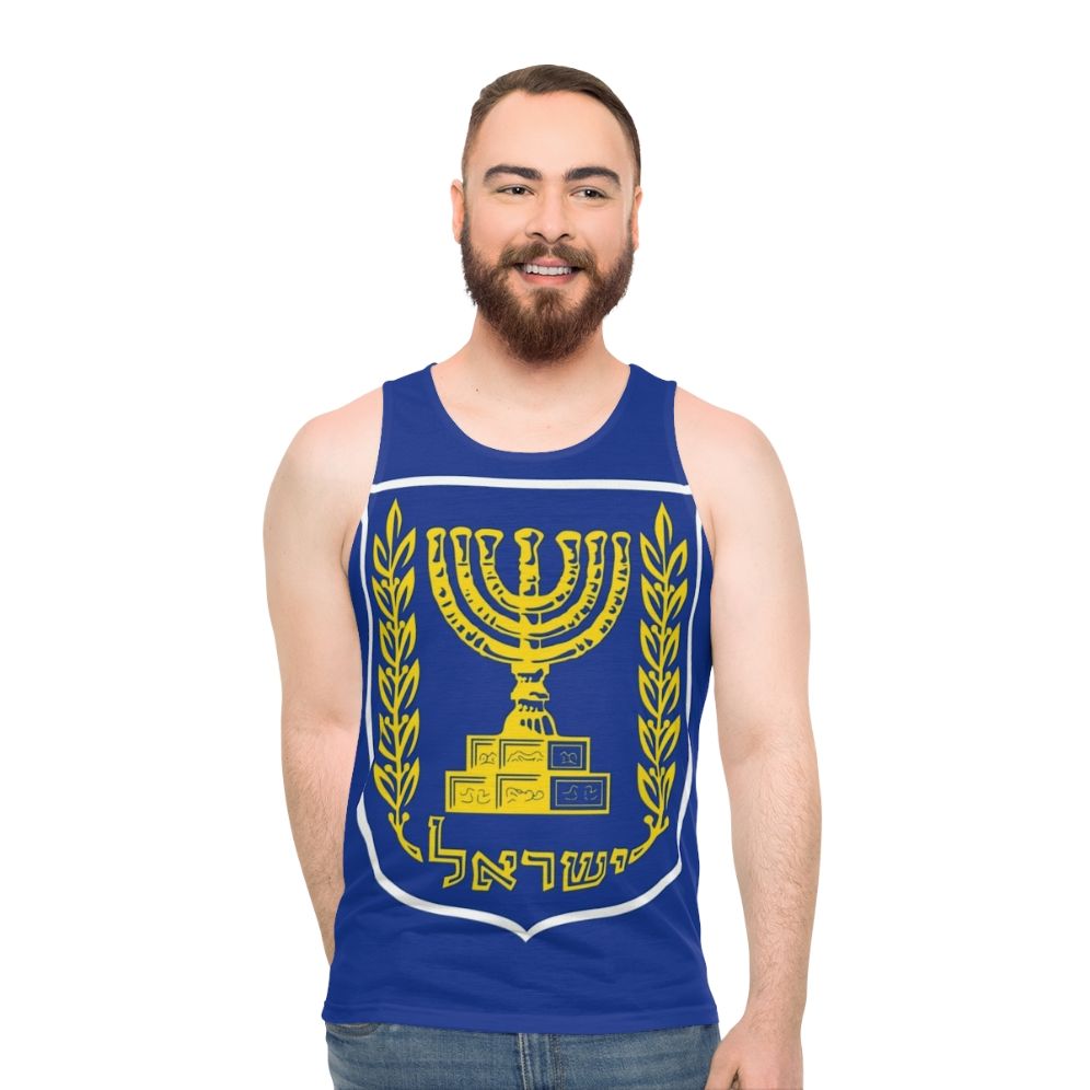 Unisex tank top with Israeli national coat of arms design