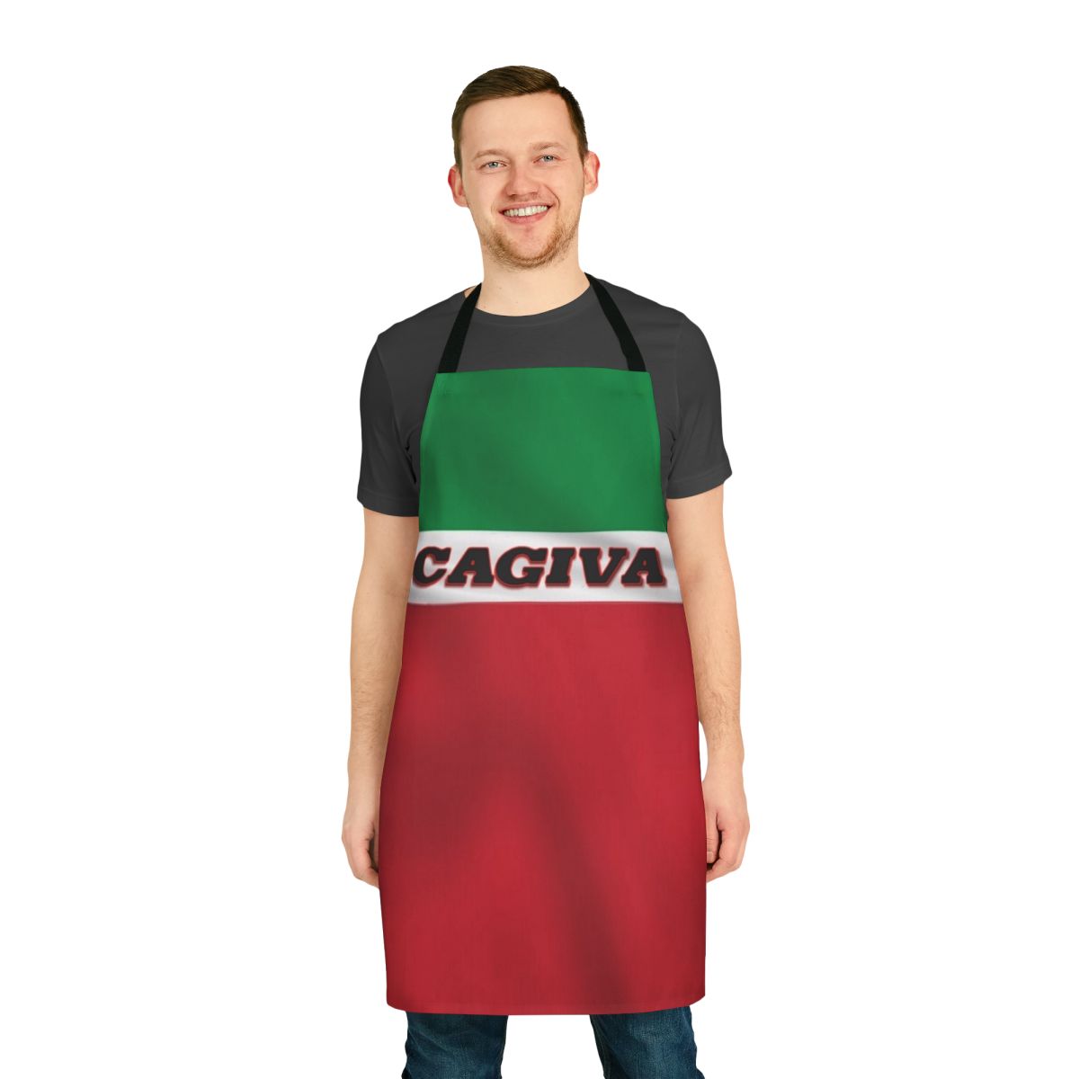 Cagiva motorcycle apron with Italian flag design