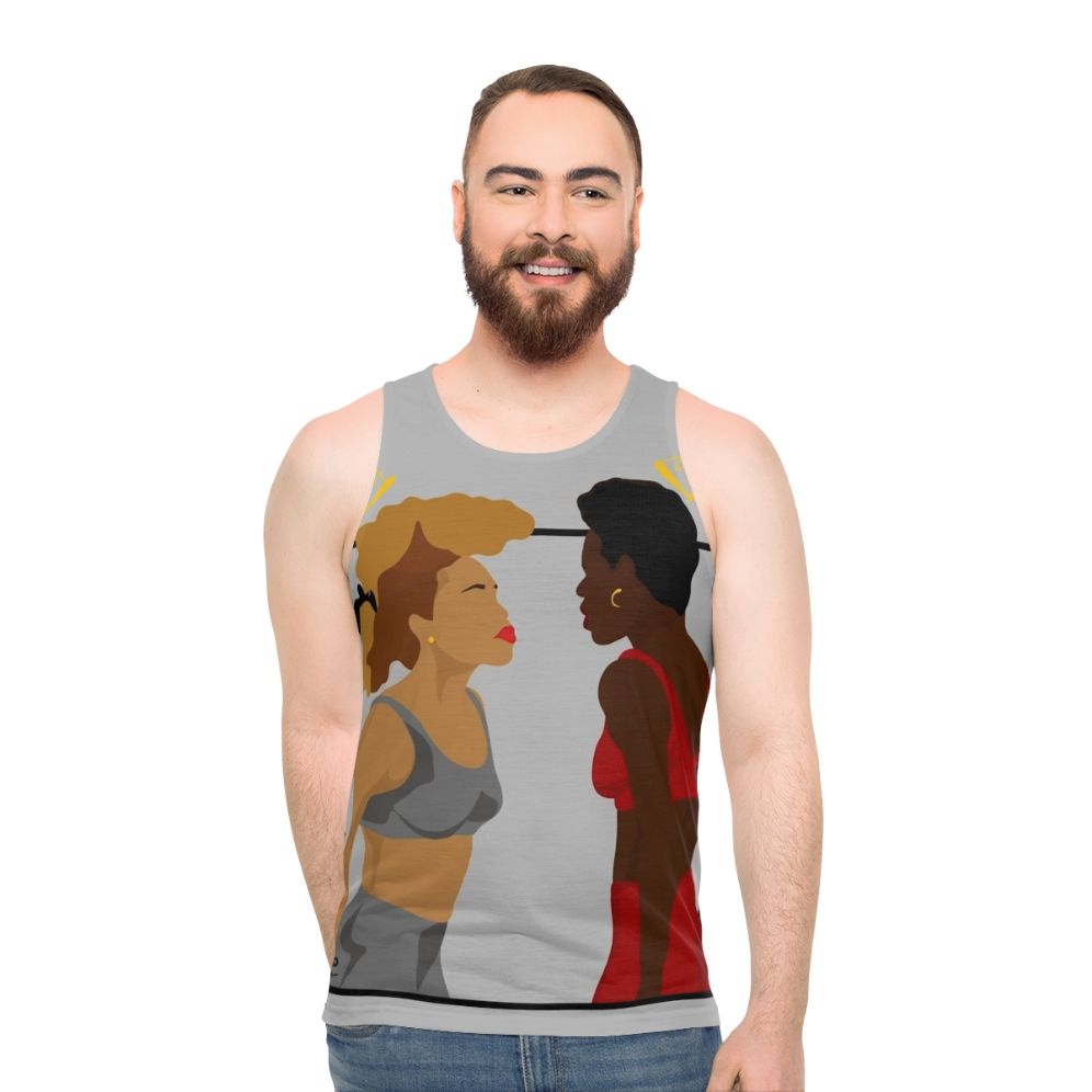 It's All Good' Unisex Tank Top showcasing natural black hair and pride