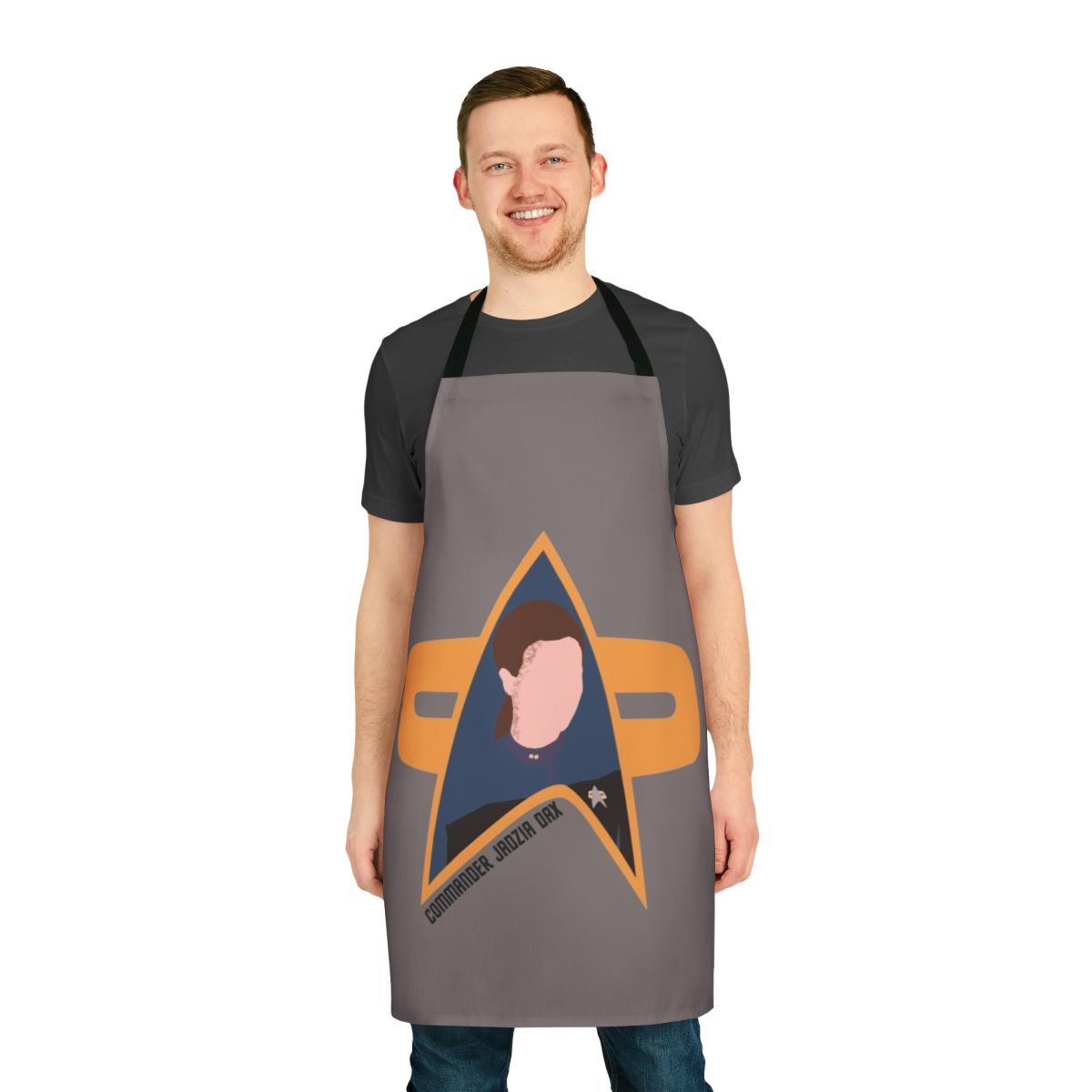 Jadzia Dax inspired Star Trek: Deep Space Nine apron with Starfleet insignia and retro sci-fi design