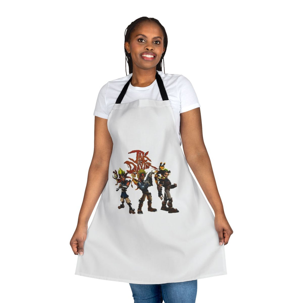 A high-quality apron featuring the characters Jak and Daxter from the popular video game franchise.