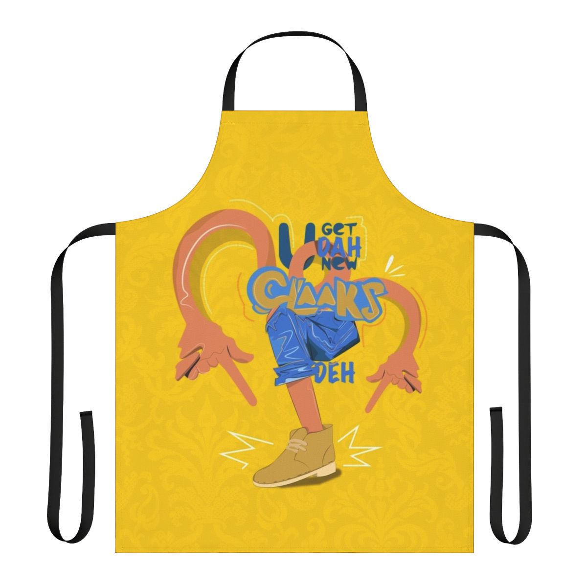 Jamaican-themed Clarks apron featuring dancehall and music-inspired design
