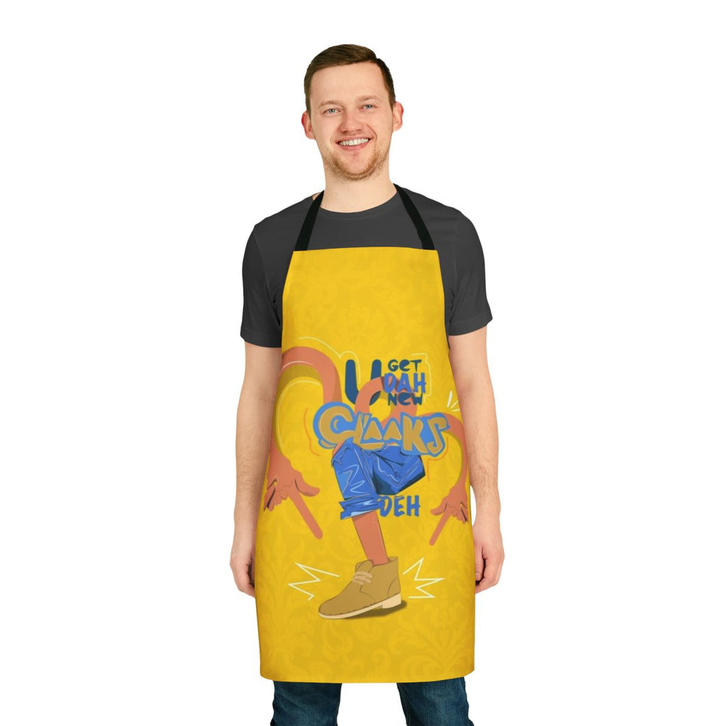 Jamaican-themed Clarks apron featuring dancehall and music-inspired design