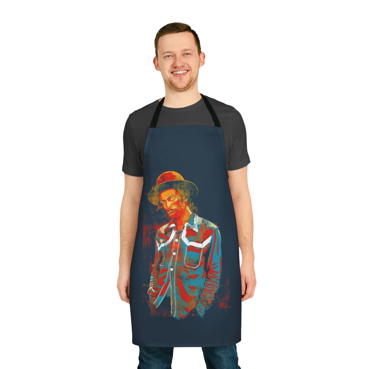 Jamaican-inspired cowboy apron with reggae, punk, and ska-themed design