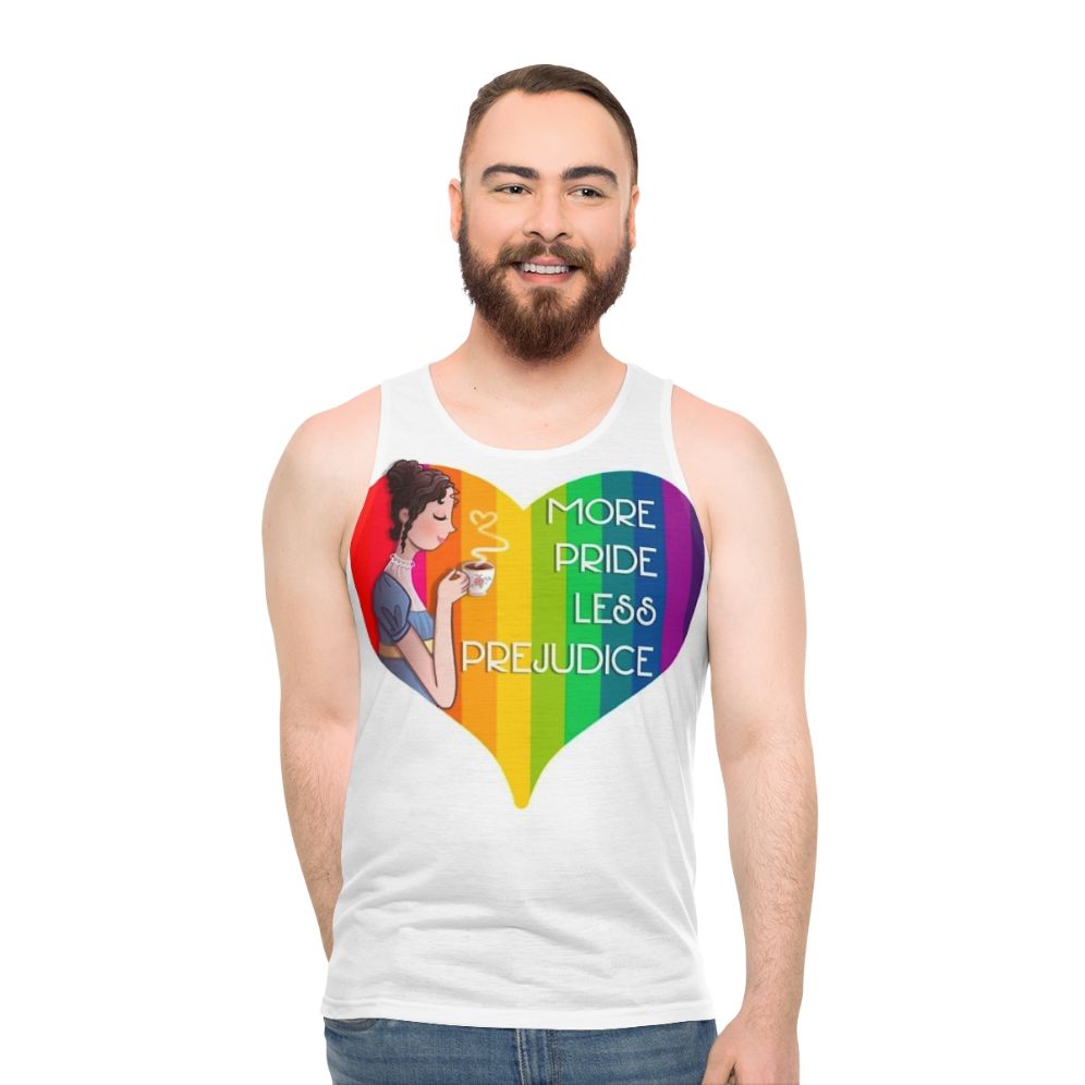 Unisex tank top featuring a Jane Austen-inspired pride design