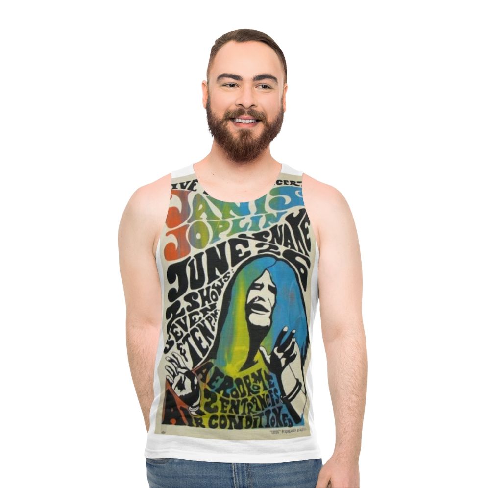 Janis Joplin concert poster design on a unisex tank top