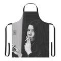 A cool, stylish apron featuring the name and signature of iconic singer Janis Joplin for music and cooking enthusiasts.