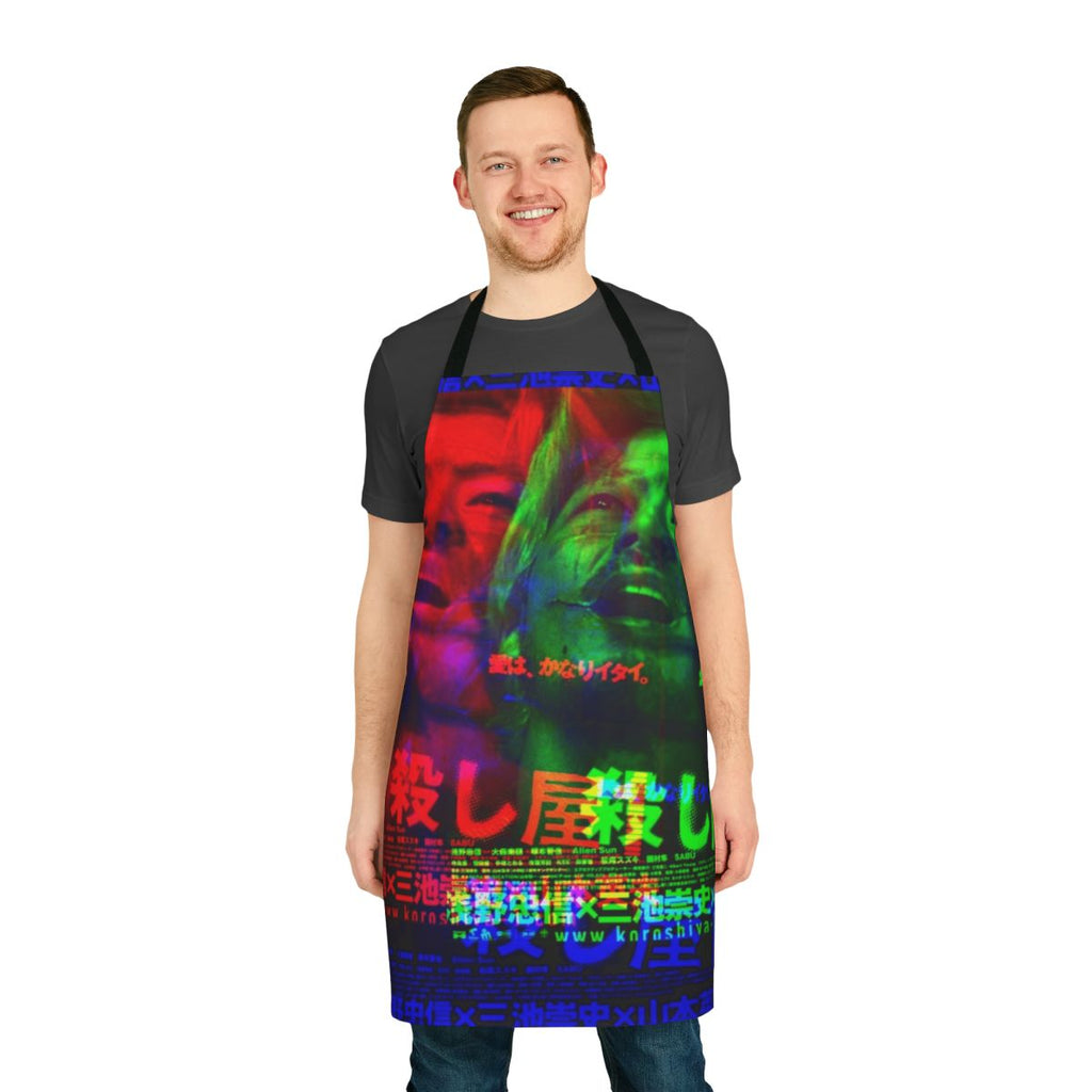 Vibrant and spooky Ichi the Killer-inspired apron with glitched design