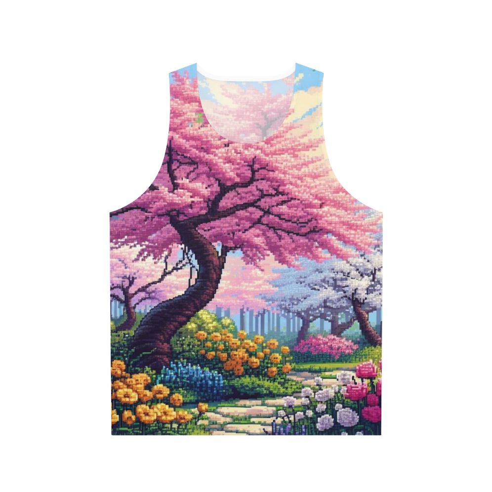 Japanese cherry blossom tree digital art on unisex tank top
