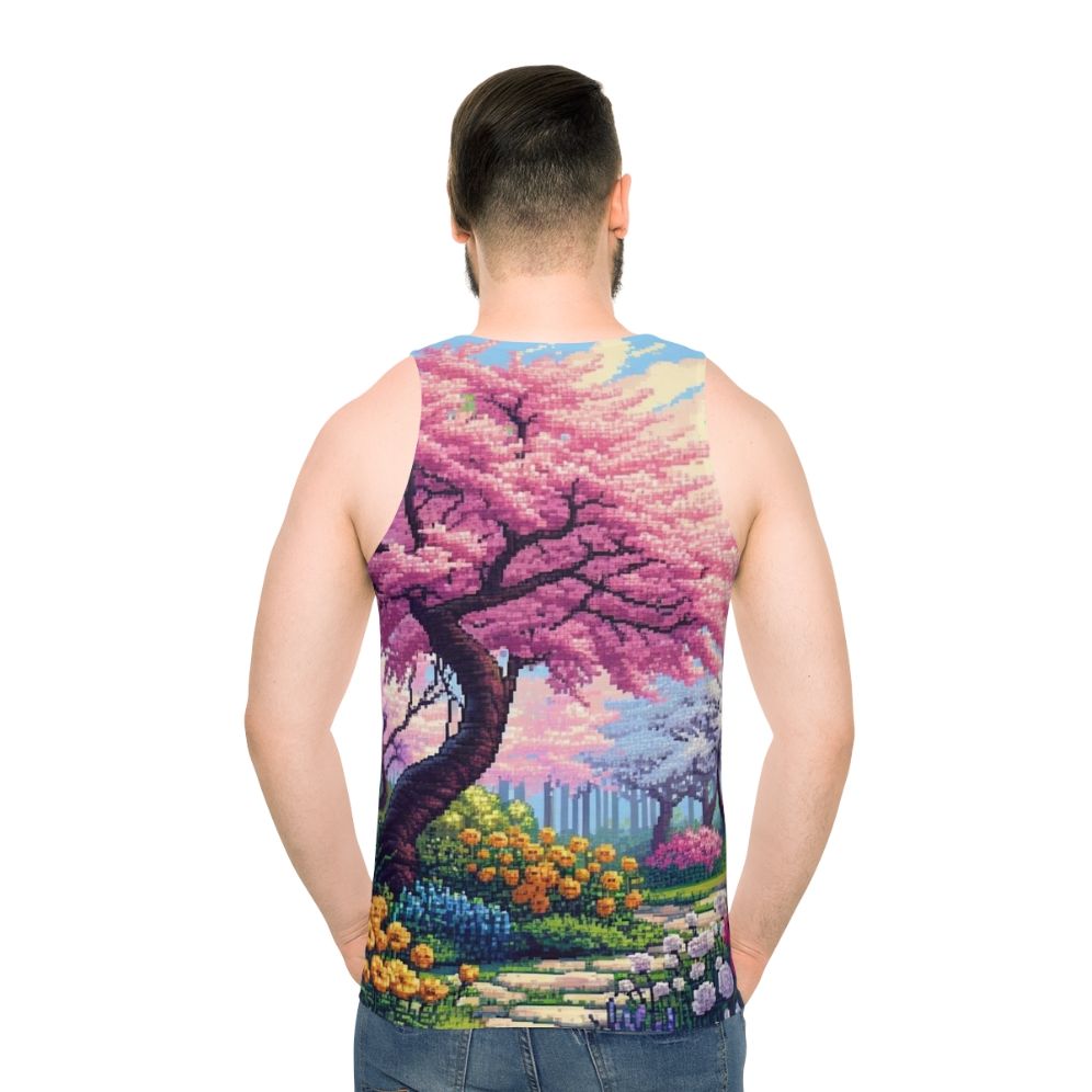 Japanese cherry blossom tree digital art on unisex tank top