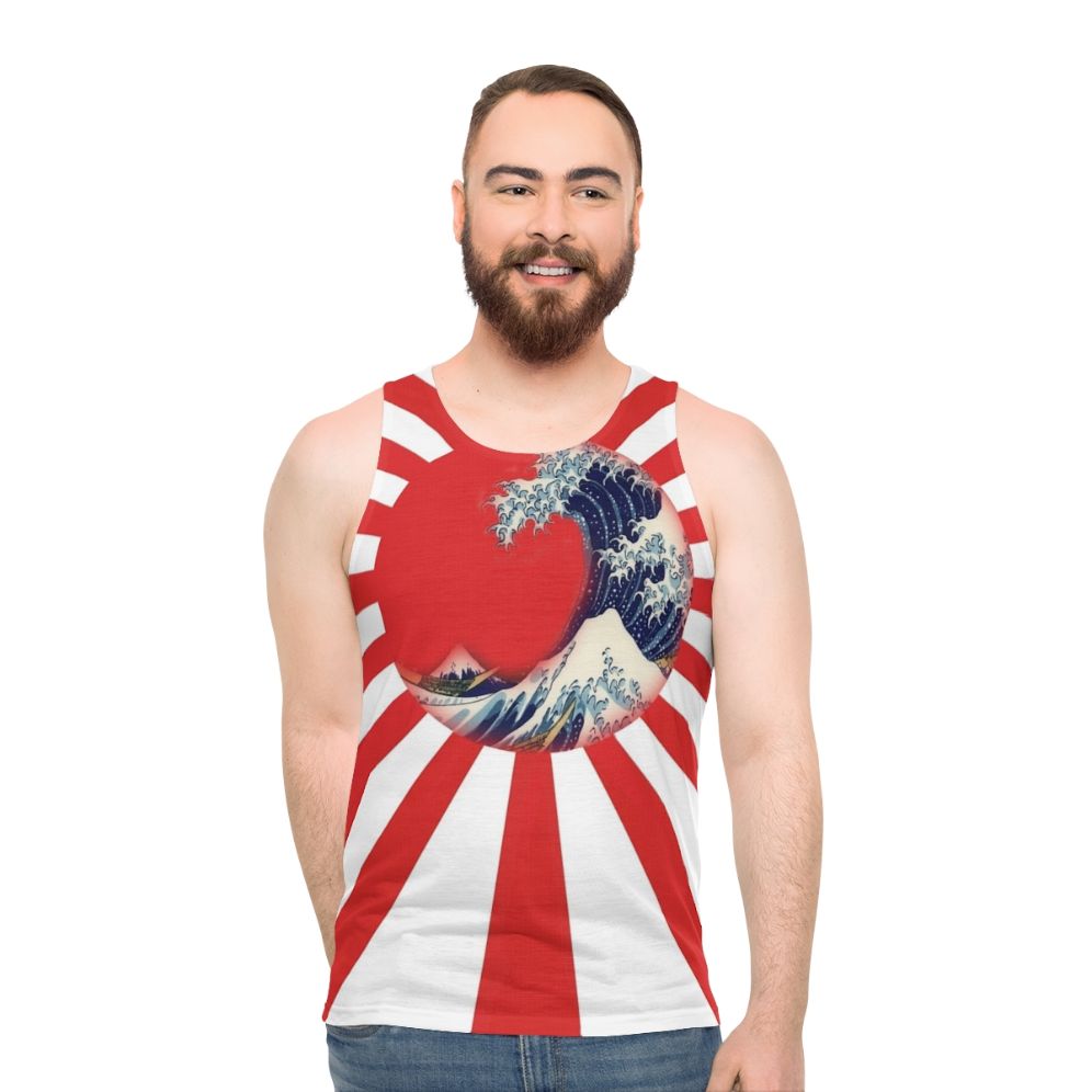 Unisex tank top with Japanese wave and rising sun design