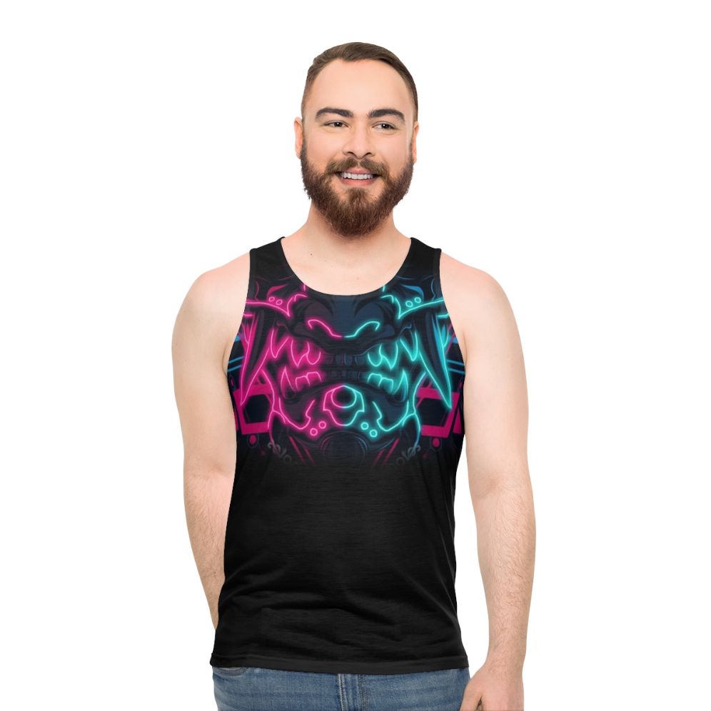Unisex tank top with Japanese samurai and vaporwave aesthetic design