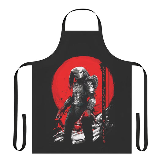 Predator-themed apron with Japanese art style, depicting a hunter's moon and samurai elements.