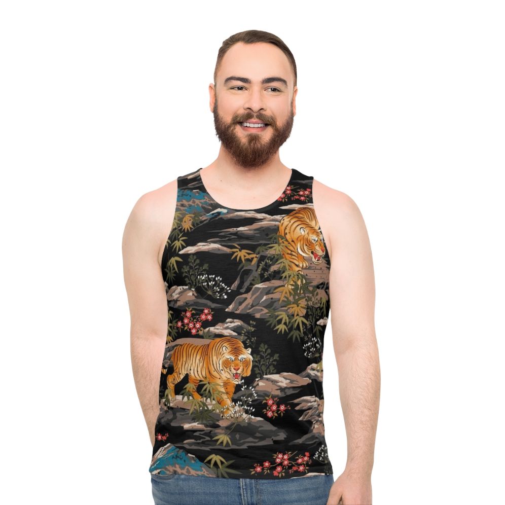 Japanese tiger floral unisex tank top