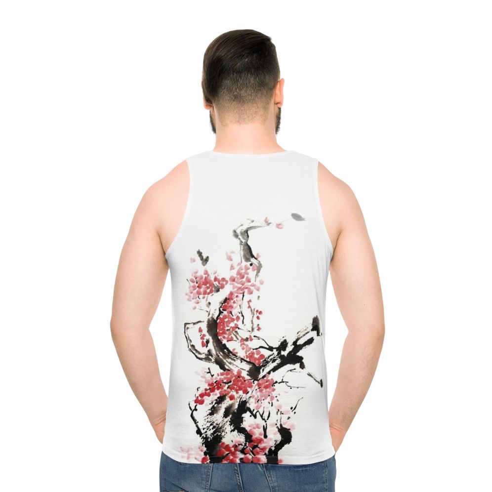 Japanese watercolor painting of cherry blossoms on unisex tank top