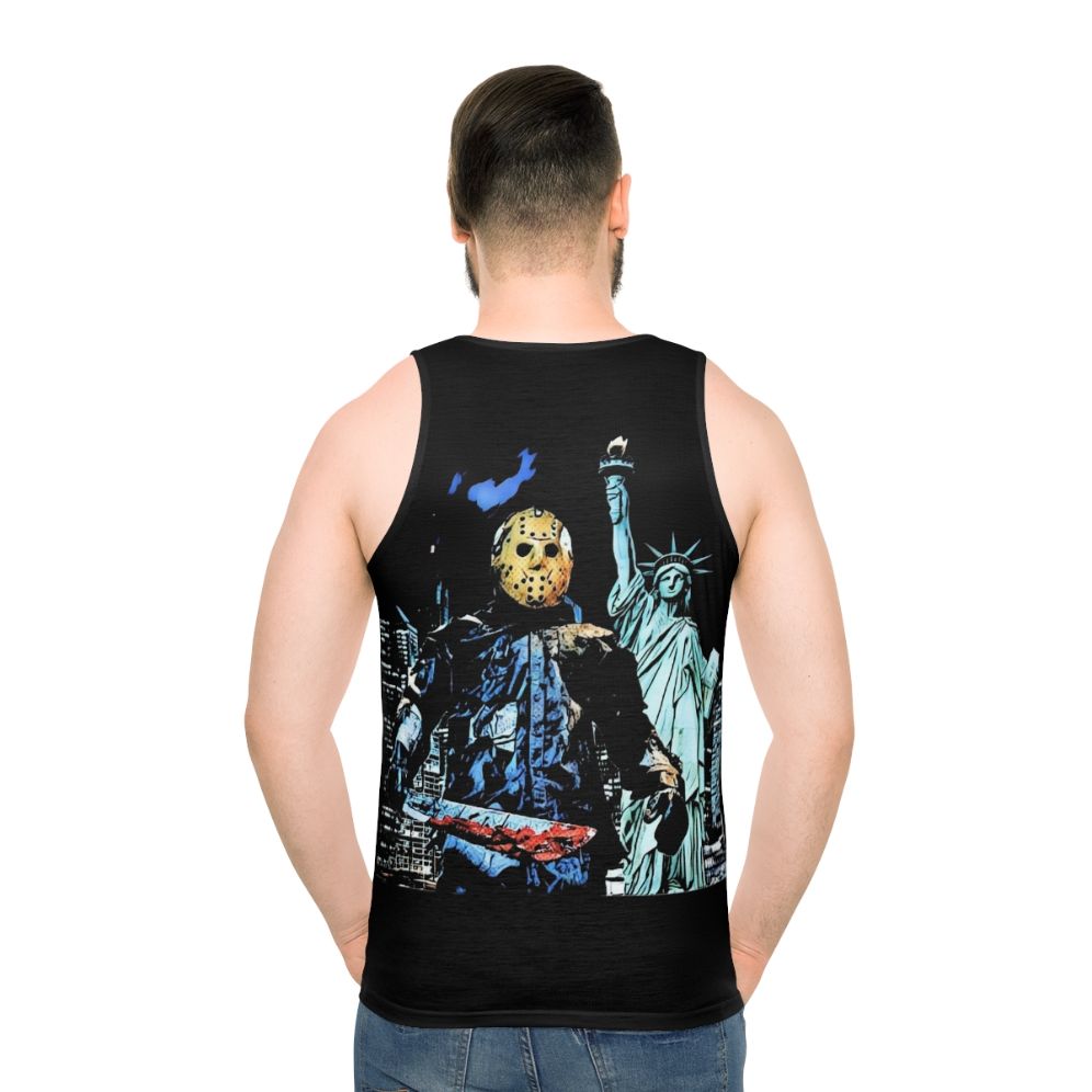 "Jason Takes Manhattan" Unisex Tank Top featuring the iconic Friday the 13th slasher