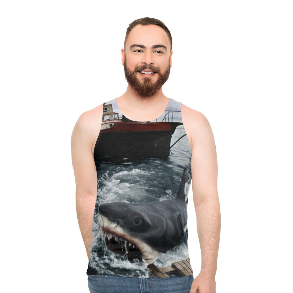 Vintage "Jaws" unisex tank top with photography graphic