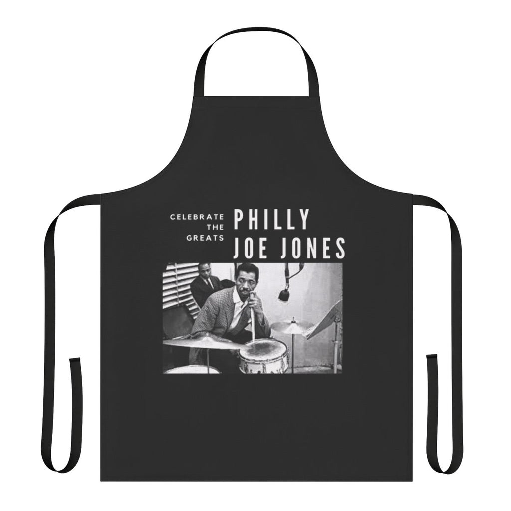 An apron featuring the image of Philly Joe Jones, a renowned jazz drummer and musician