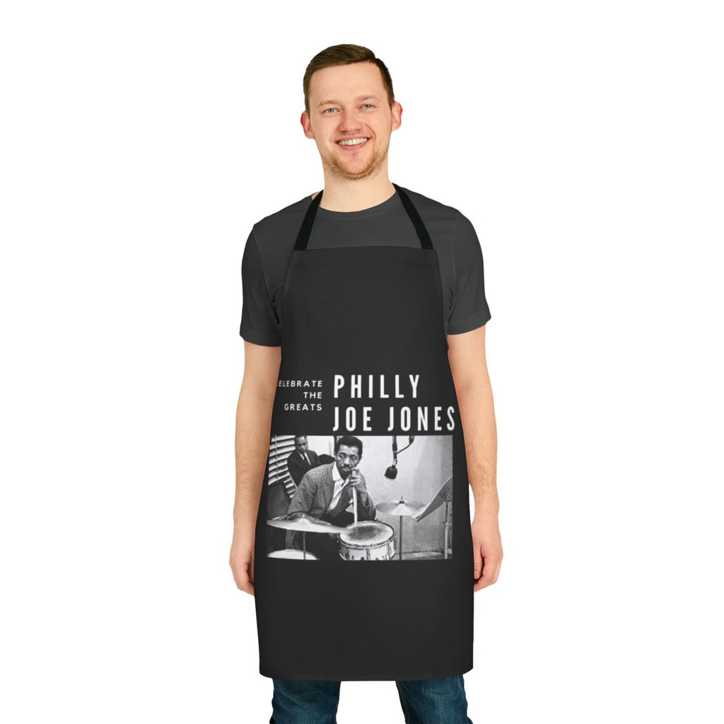 An apron featuring the image of Philly Joe Jones, a renowned jazz drummer and musician