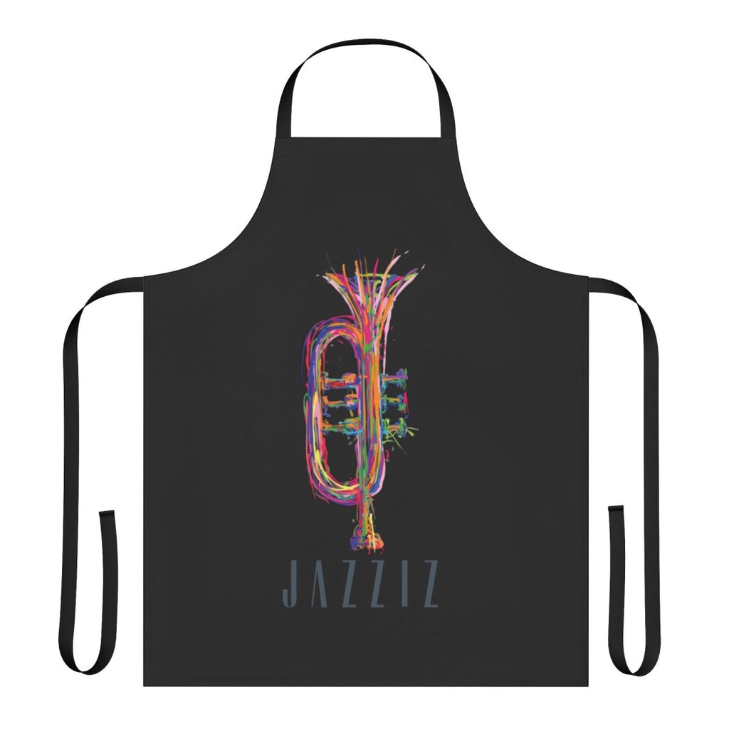 A stylish apron featuring a jazz trumpet design, perfect for music and cooking enthusiasts.