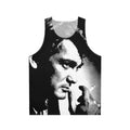 Unisex tank top featuring a black and white linocut portrait of French actor Jean Marais