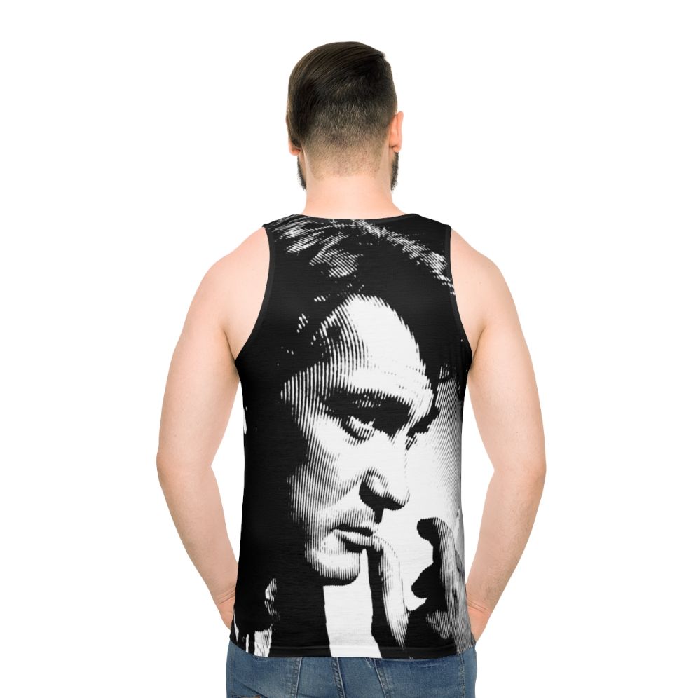 Unisex tank top featuring a black and white linocut portrait of French actor Jean Marais